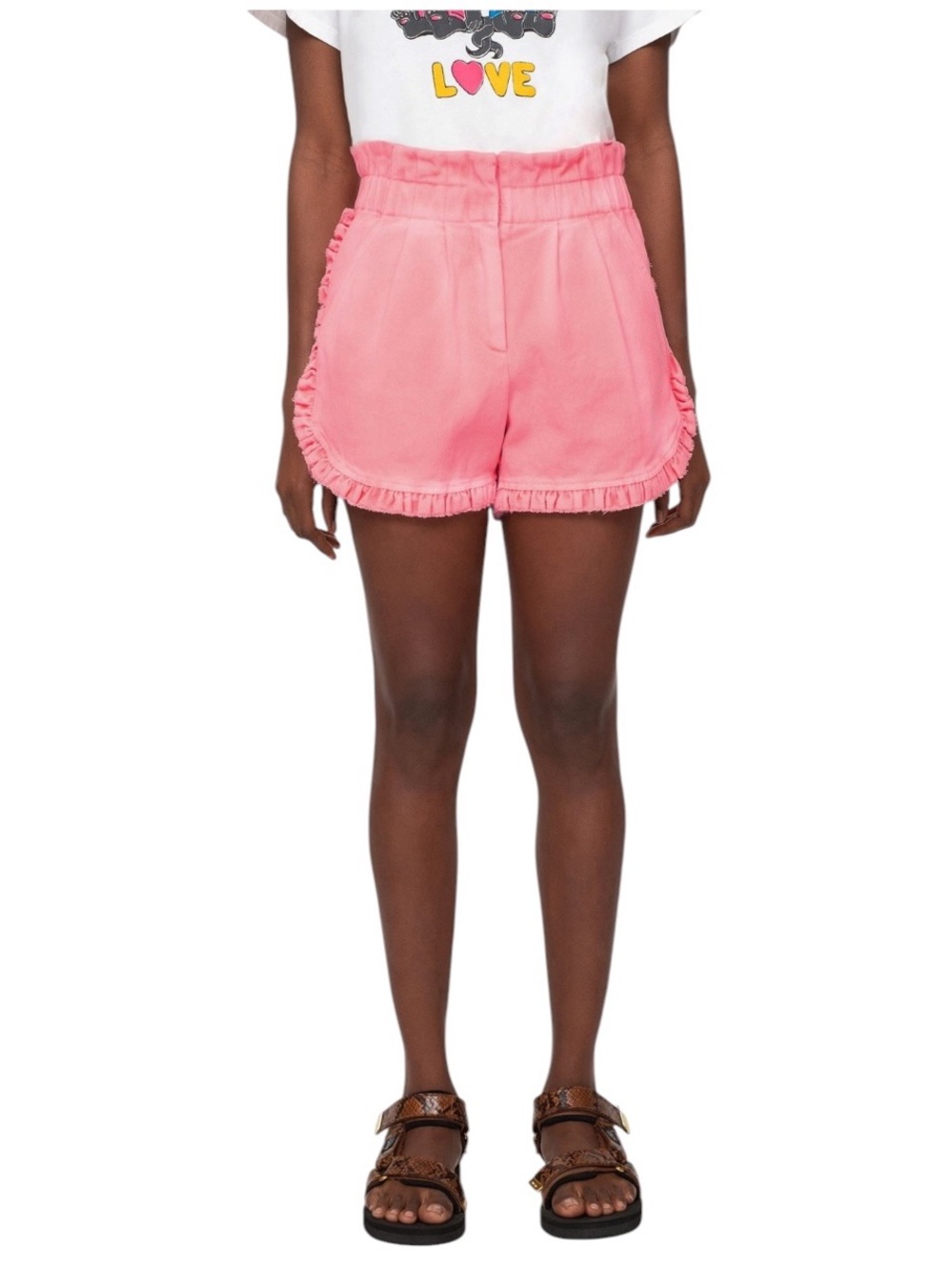 Sea New York neon pink ruffle trimmed paper bag shorts excellent condition